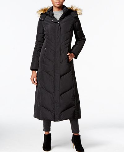 Jones New York Faux-Fur-Trim Hooded Down Maxi Coat