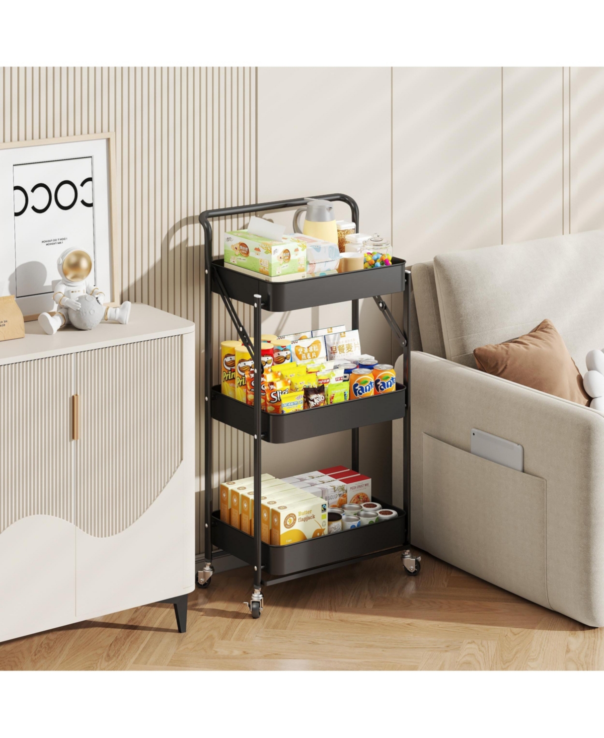 4 tier Rolling Utility Cart with Lockable Wheels