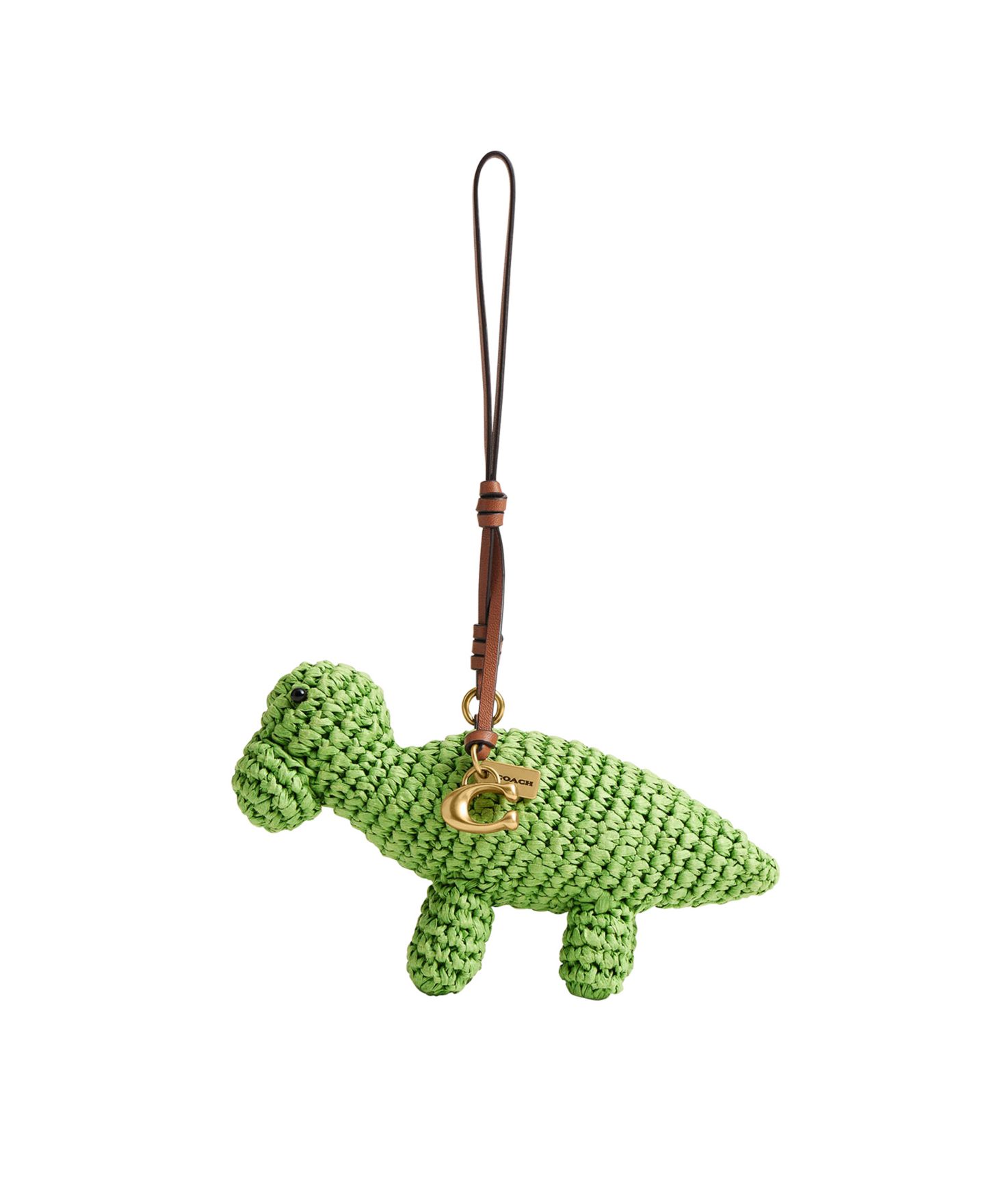 Женский брелок Coach Dino Straw Bag Charm, цвет: Зелёный / Латунный — фото 1