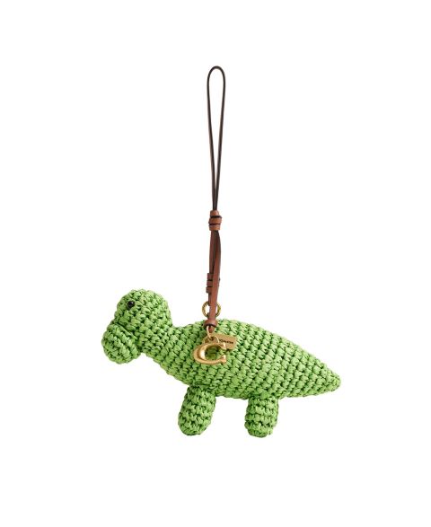 Женский брелок Coach Dino Straw Bag Charm, цвет: Зелёный / Латунный