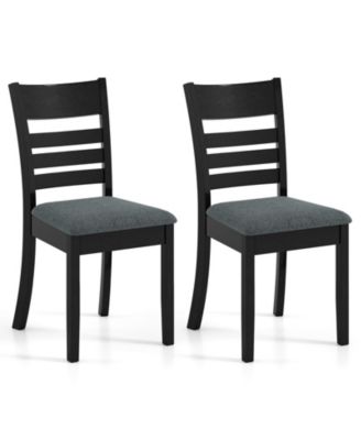 Wooden Dining Chairs with Rubber Wood Frame, Curved Slatted Backrest Dark