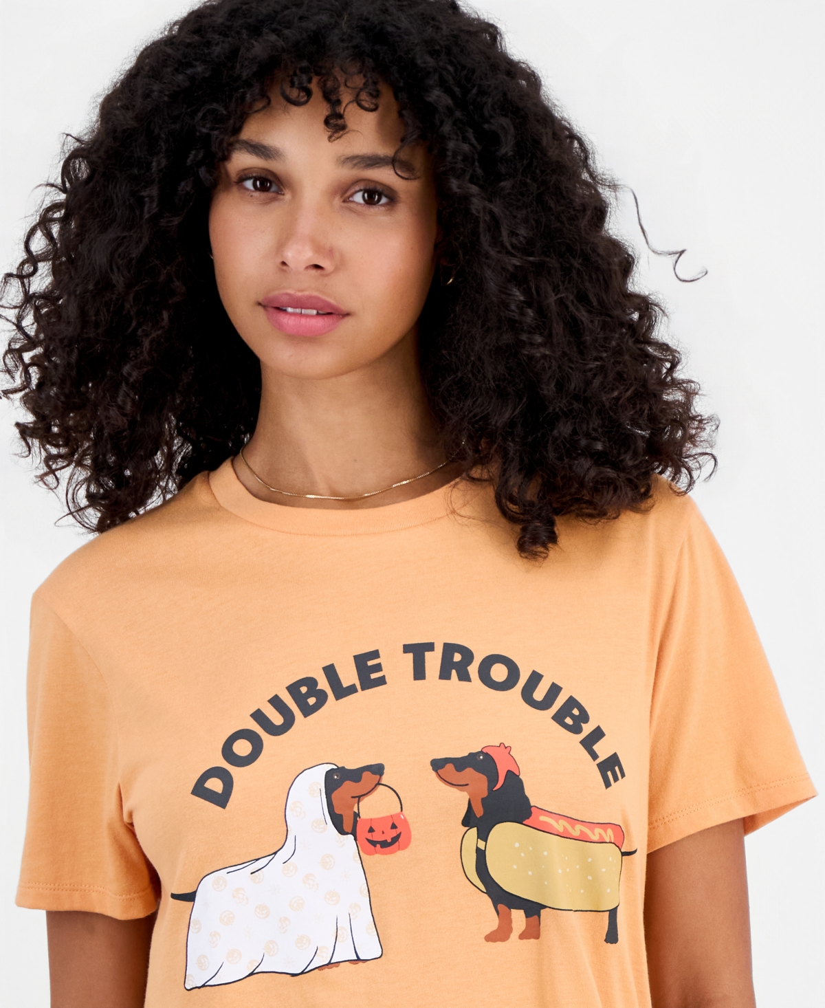 Love Tribe Juniors' Double Trouble Dog Crewneck Tee