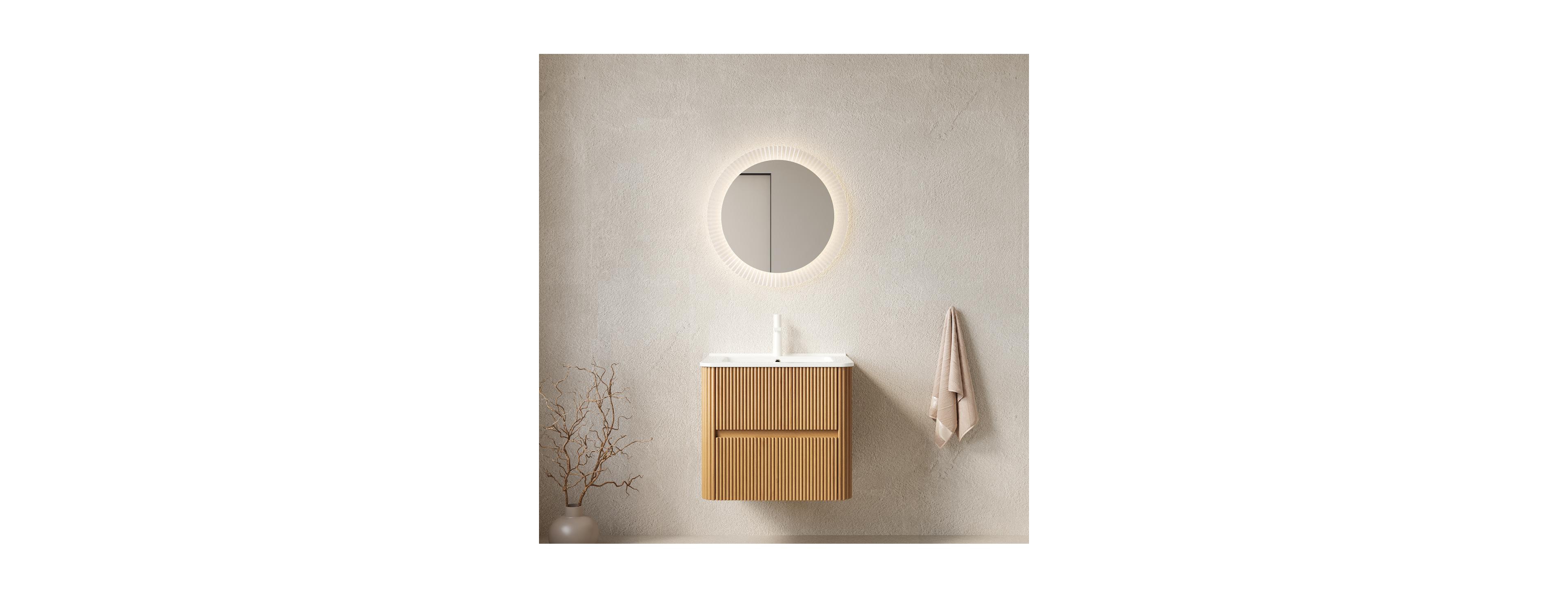 Sillysis Floating Wall Mounted Bathroom Vanity with Ceramic Sink, Soft Close Drawers and Retro Natural Plywood Cabinet for Small Bathrooms-Sillysis