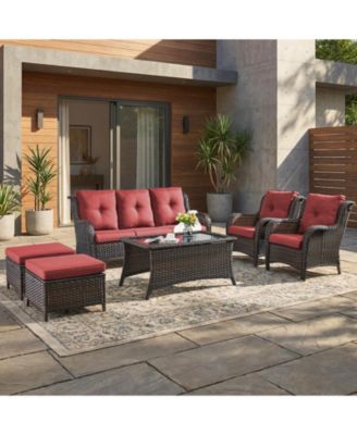 6 Pieces Outdoor Patio Furniture Set Wicker Outdoor Sectional Sofa with 2 Patio Chairs,Ottomans,Coffee Table
