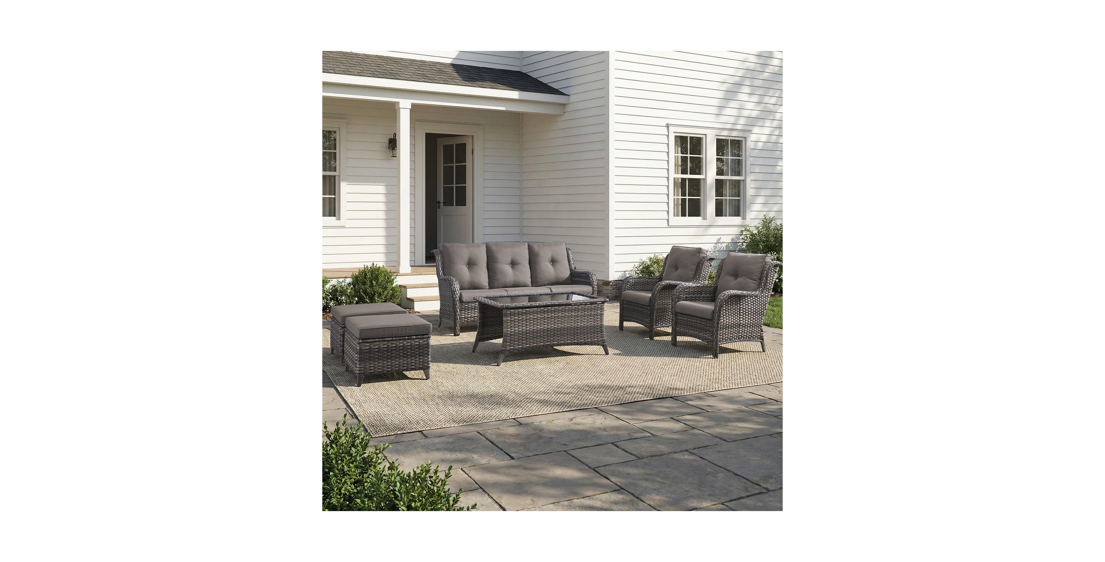 Pocassy 6 Pieces Outdoor Patio Furniture Set Wicker Sectional Sofa with 2 Chairs,Ottomans,Coffee Table