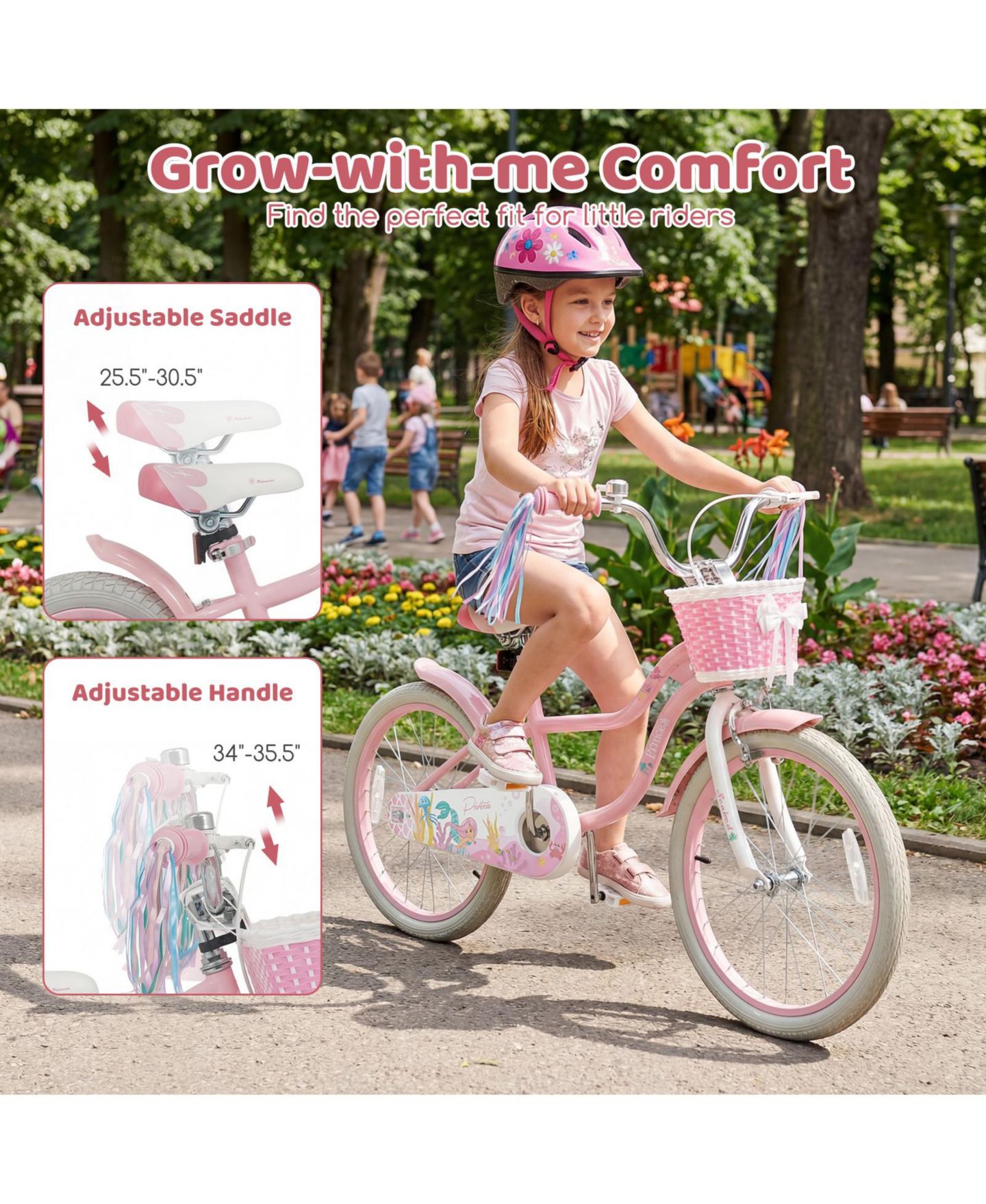 Детская игрушка Gymax Princess Seabed 20" Mermaid-Theme Coaster Brake Girls' Bike, Ages 8+, цвет: Розовый — фото 7