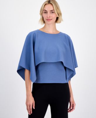 Women's Boat-Neck Cape-Overlay Sweater
