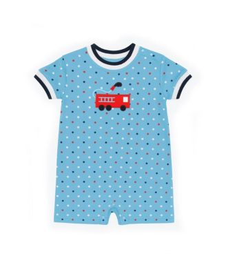 Baby Boys Printed Knit Shortall With Fire Truck