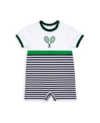 Baby Boy Stripe Knit Shortall with Tennis Rackets