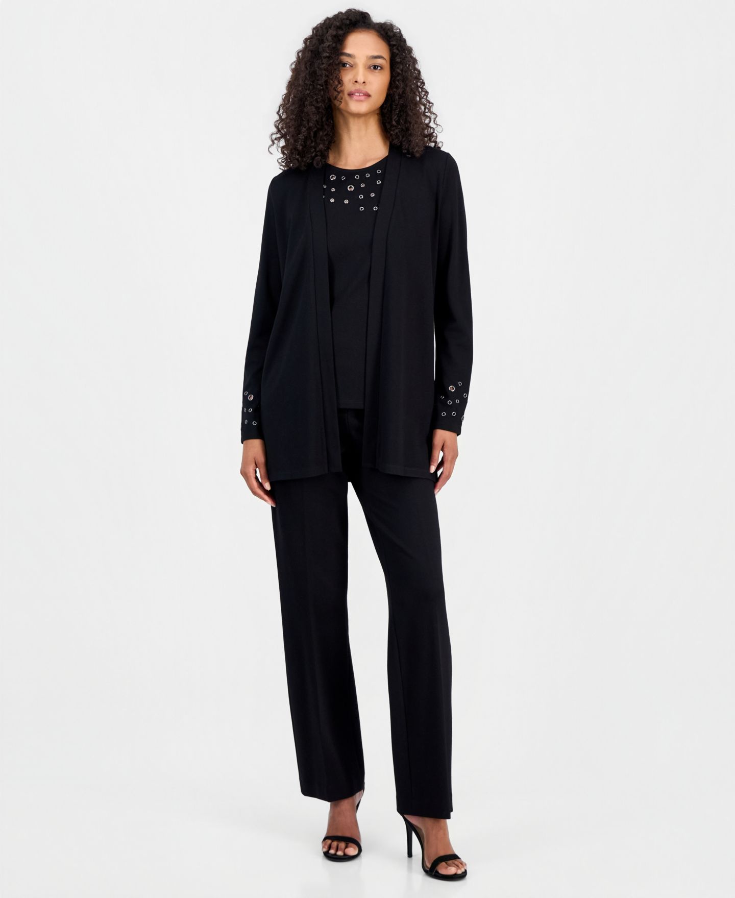Женский кардиган Anne Klein Open-Front Grommet-Trim, цвет: Чёрный — фото 2