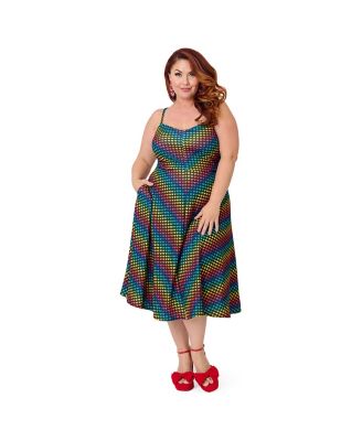 Plus Size 1970s Chevron Midi Dress