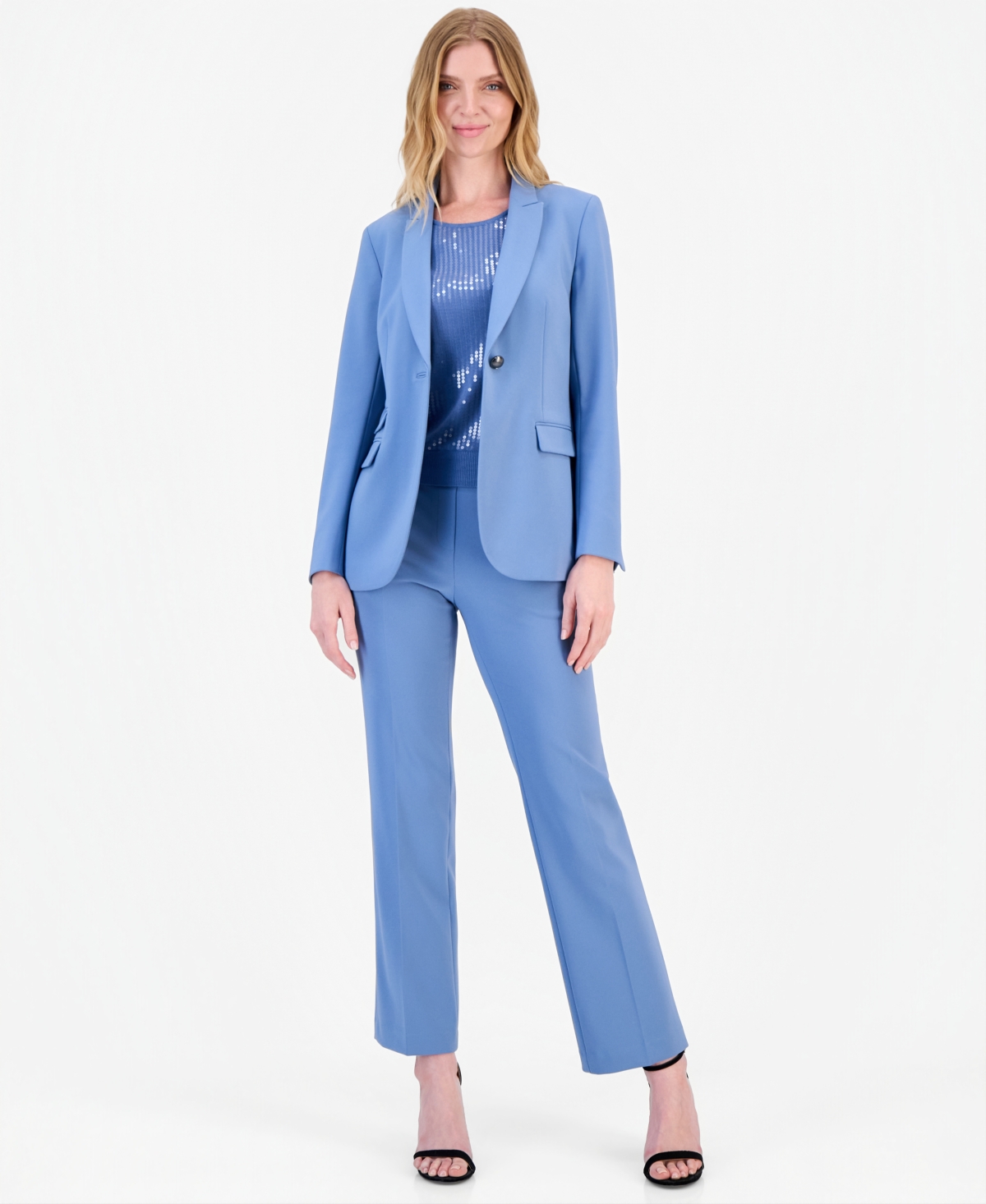 Anne Klein Petite One-Button Triple Pocket Blazer