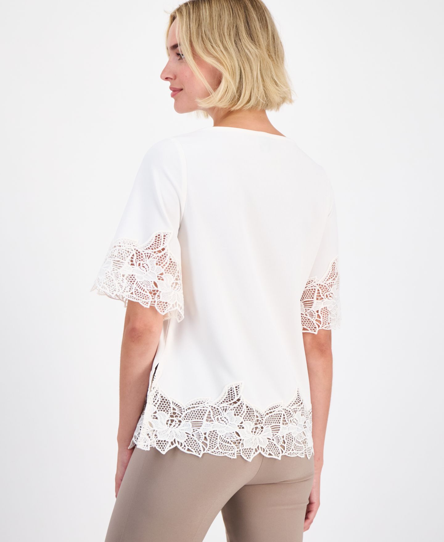 Женский топ Anne Klein Lace-Trim Asymmetrical Top, цвет: Белый — фото 3