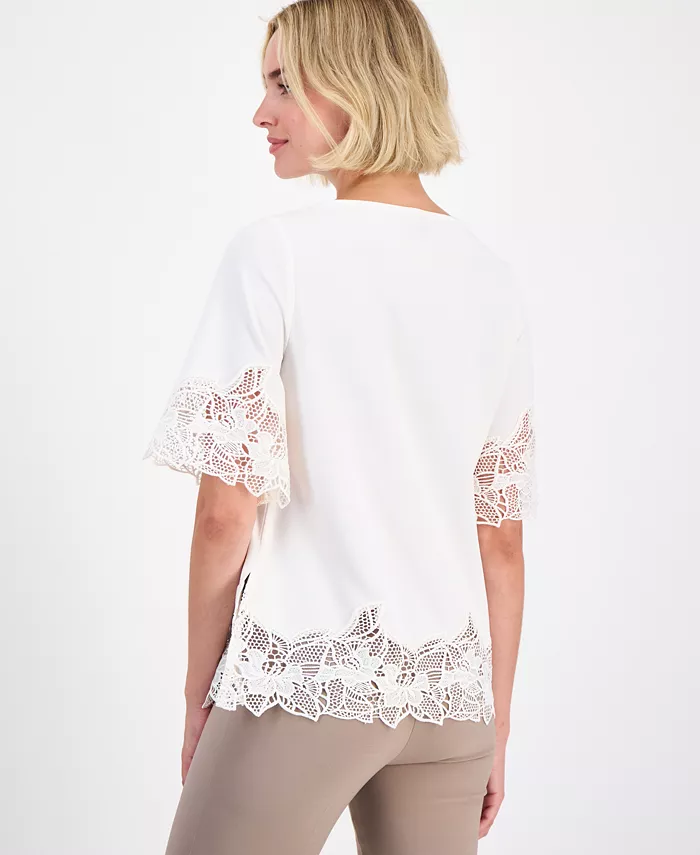Women's Lace-Trim Asymmetrical Top - thumbnail 3