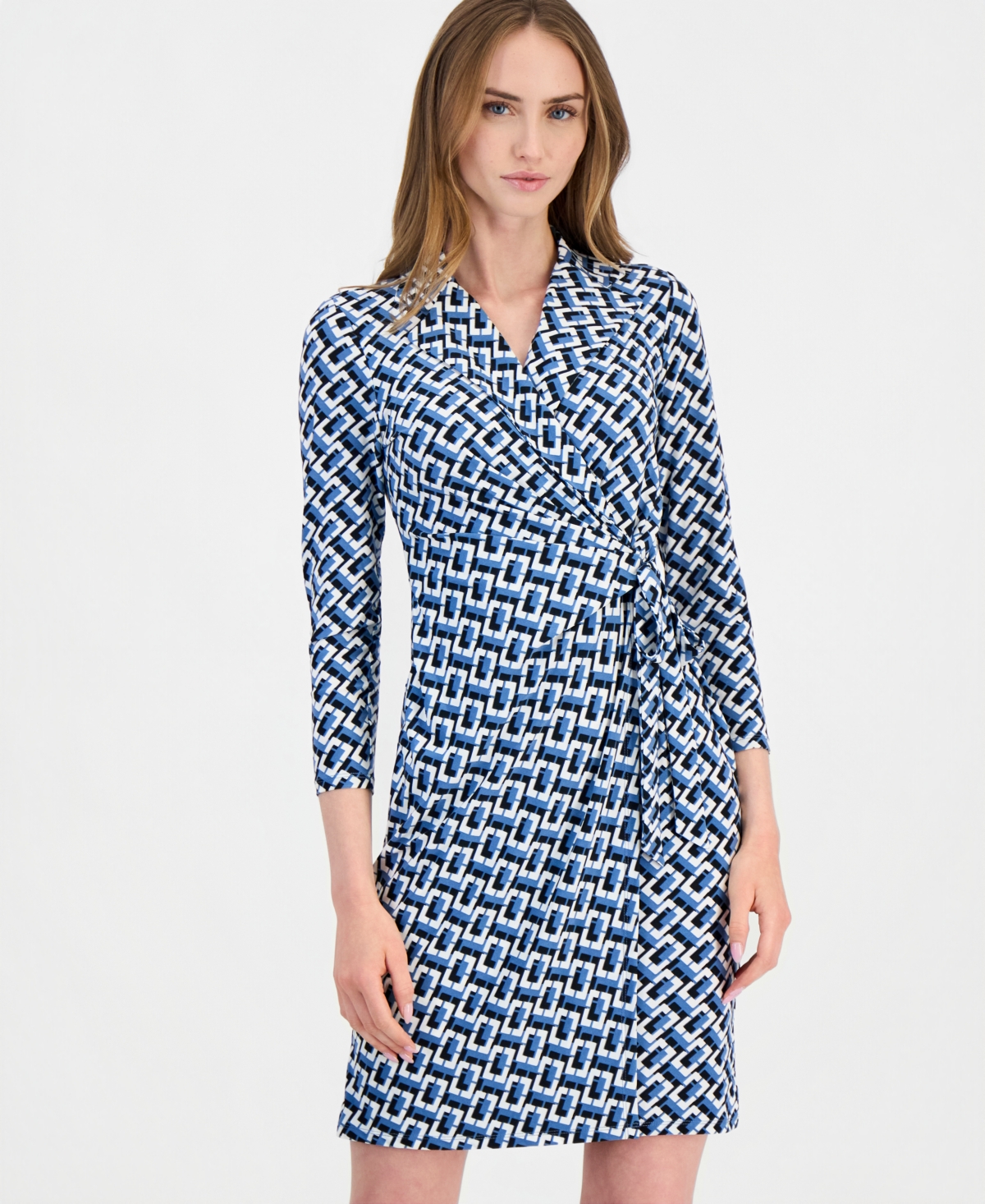 Anne Klein Women's Notched-Collar 3/4-Sleeve Wrap Dress