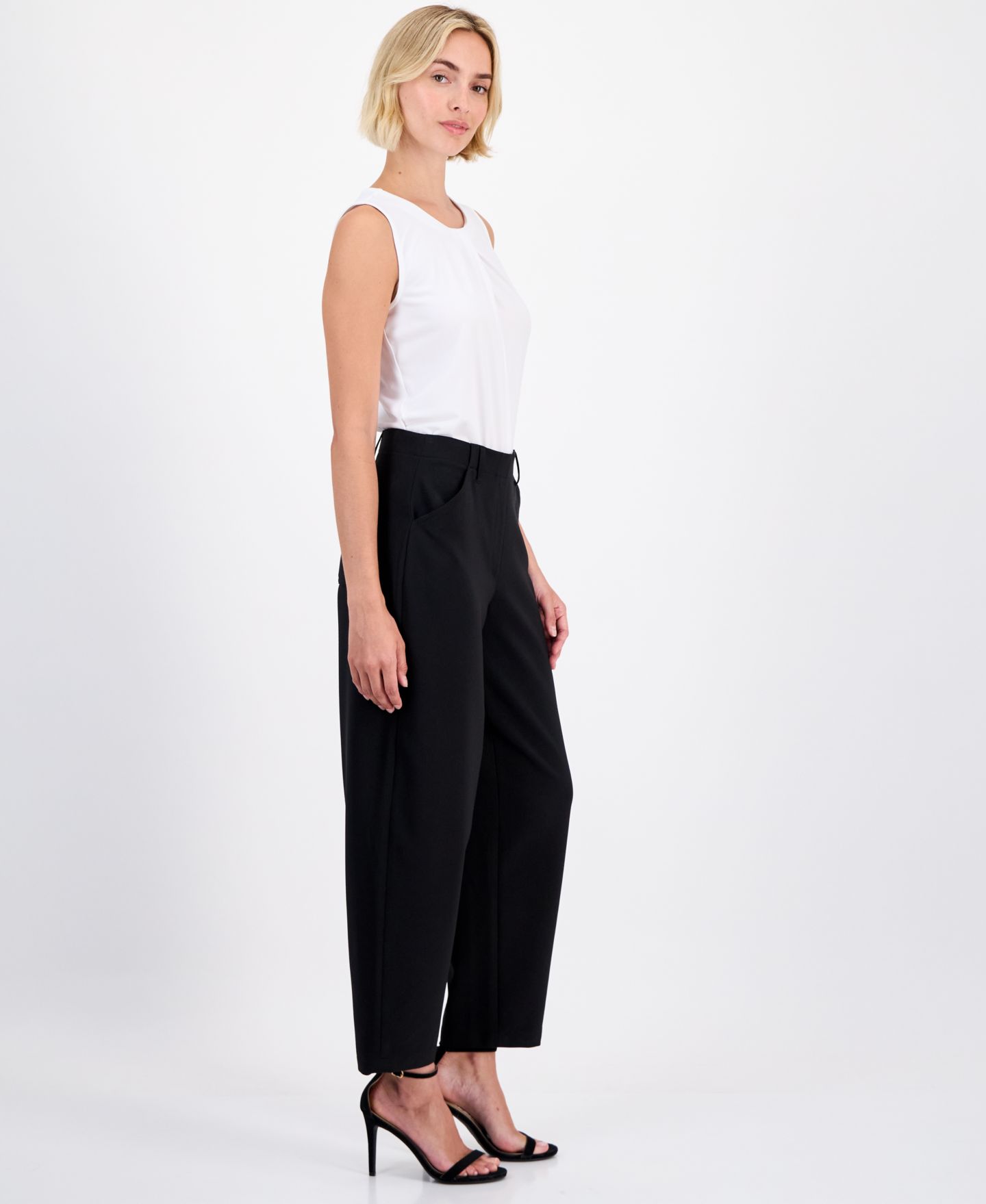 Женские брюки Anne Klein Barrel-Leg Ankle, цвет: Чёрный — фото 3
