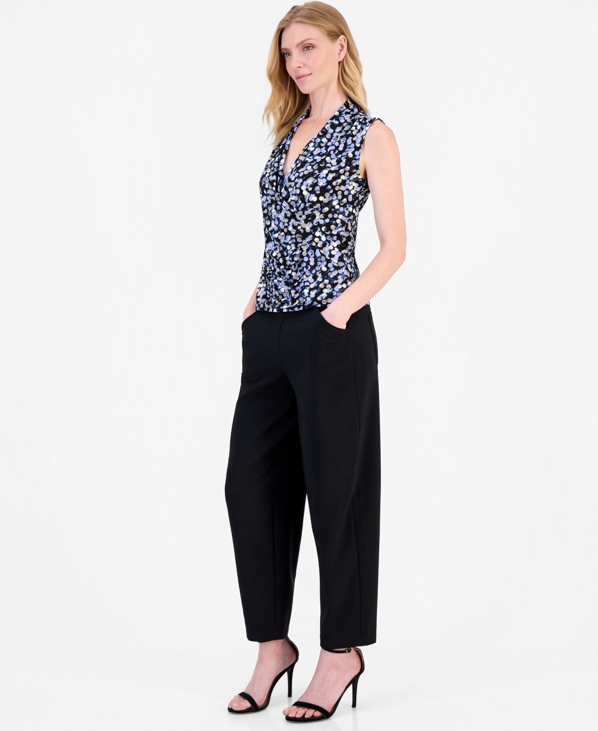 Anne Klein Women's Surplice-Neck Gathered-Waist Top