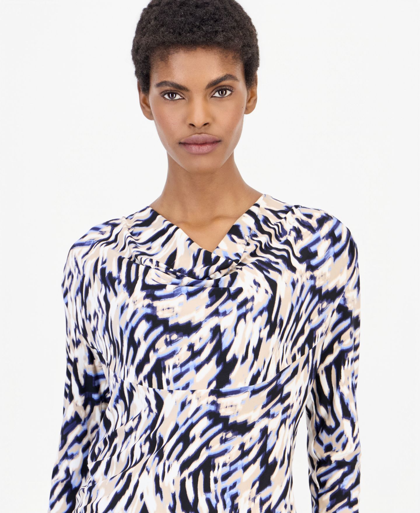 Женская блузка Anne Klein 3Q Cowl-Neck Long-Sleeve Blouse, цвет: Синий разноцветный — фото 3