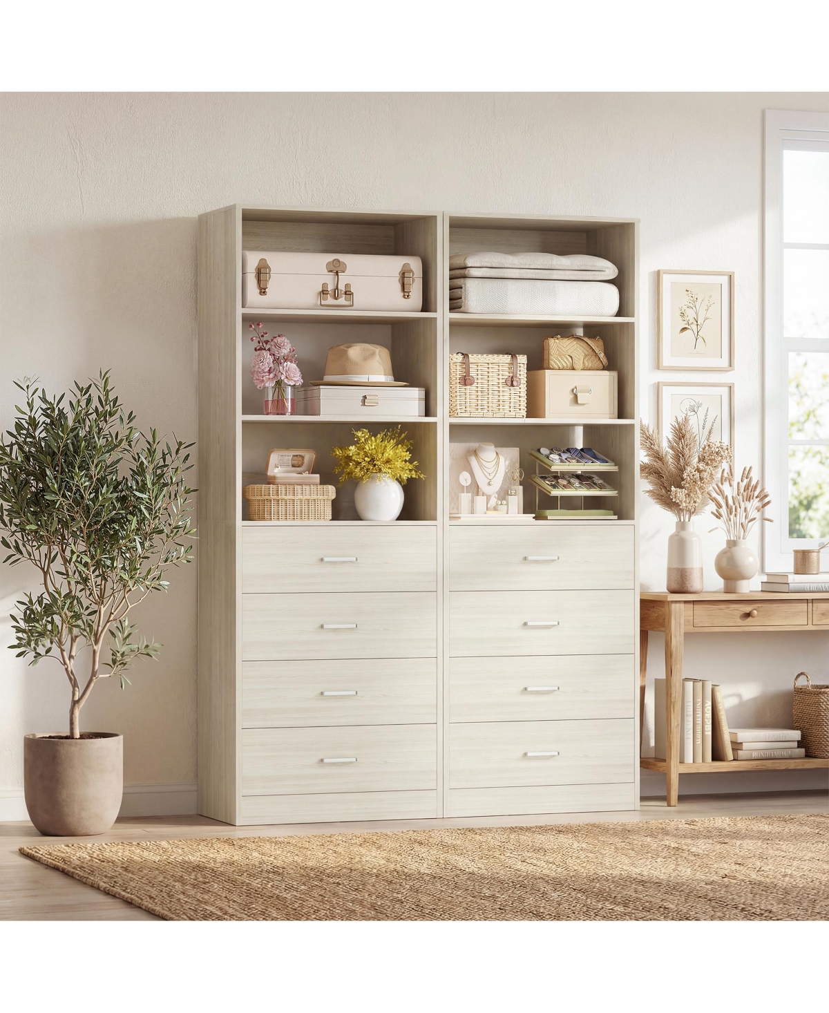 Aheaplus 1-4 Pieces 21.3inch Closet Drawer System, Walk-in Closet Tower with 4 Wooden Drawers and Shelves