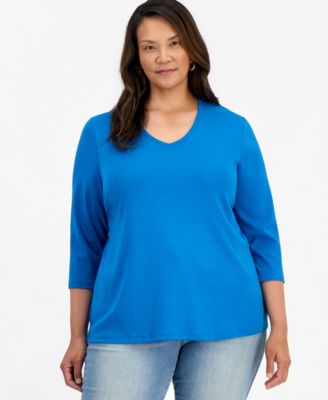 Style & Co Plus Size V-Neck 3/4-Sleeve Top, Macy's Exclusive 