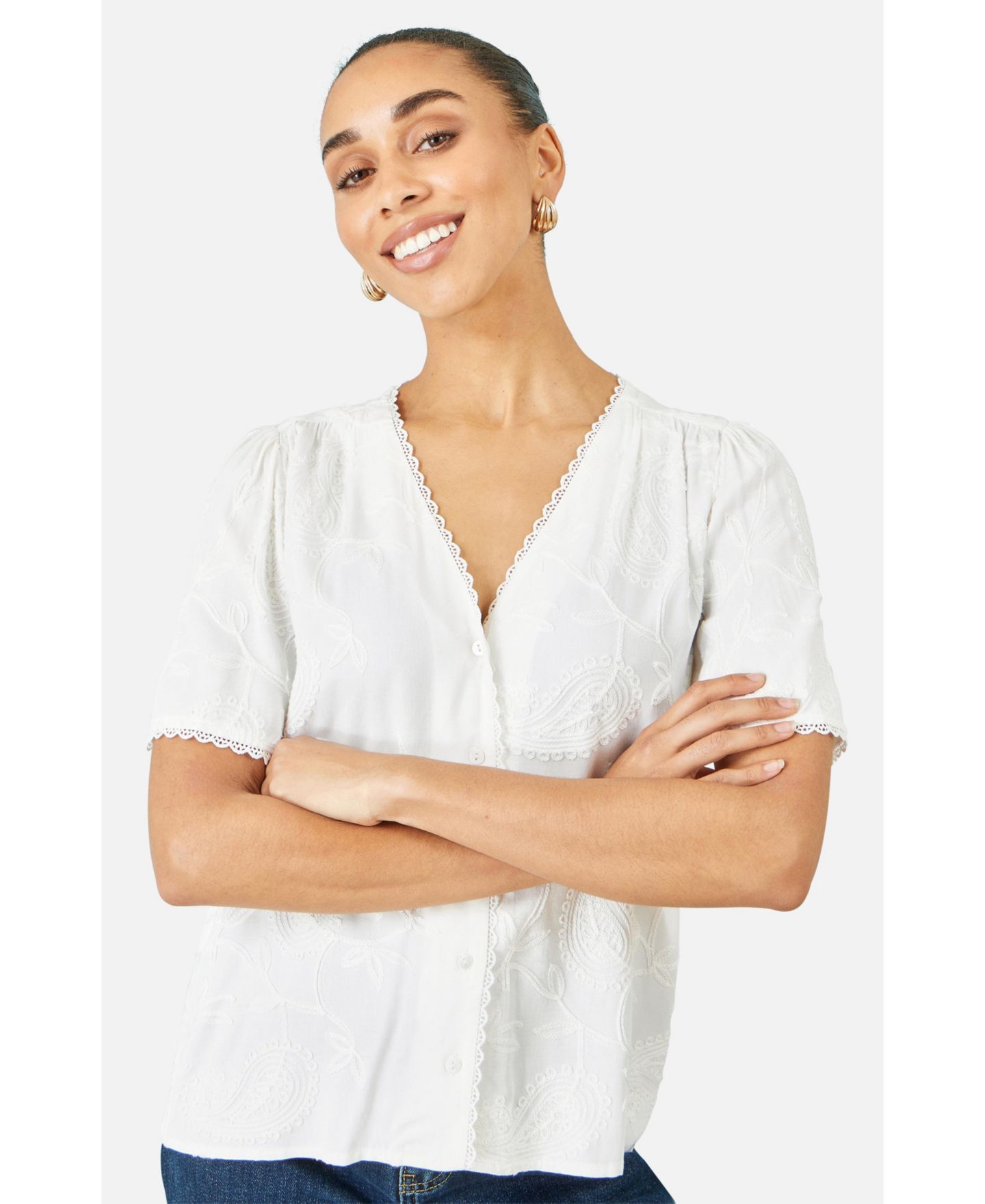 Женская рубашка Yumi Paisley Viscose Embroidered, цвет: Белый — фото 4