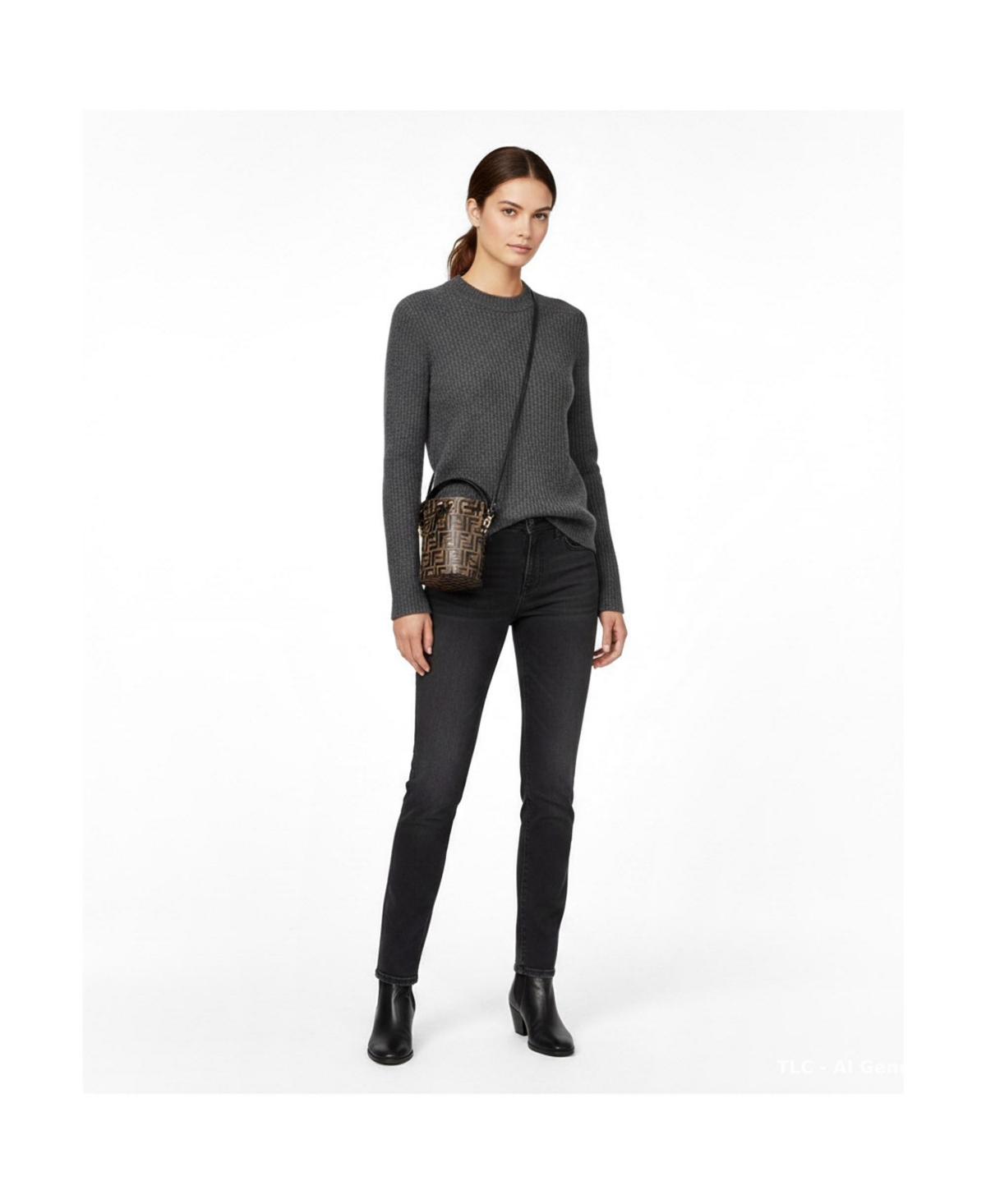 Pre-Owned Fendi Fendi Women's Mon Tresor Mini Ff Embossed Leather Bucket Bag