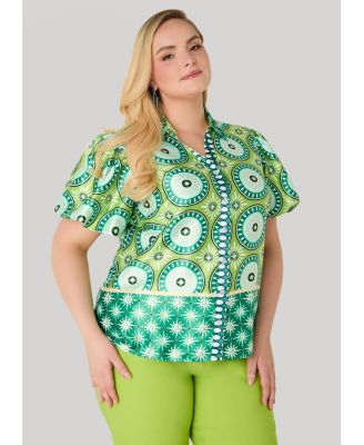 Women's Plus Size Puff Sleeved Circle Print Shirt