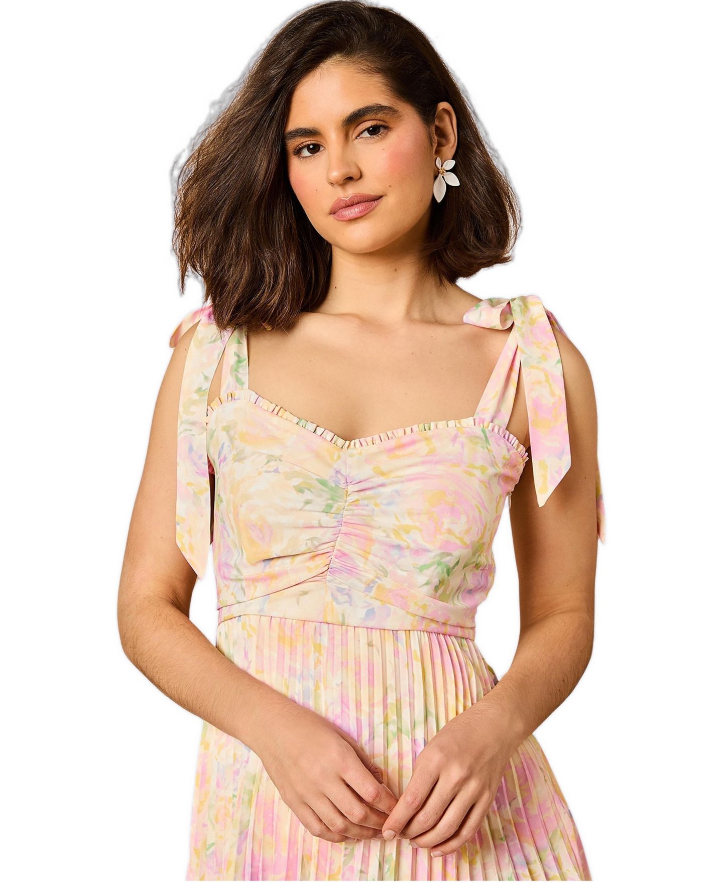 Женское платье Oasis Pleated Tie Shoulder Midi, цвет: Разноцветный — фото 3