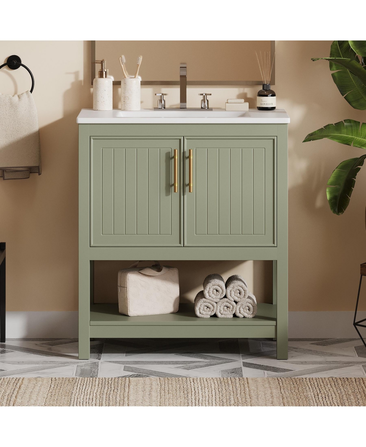 Phying 30 Inch Modern Bathroom Vanity with Ceramic Sink Large Versatile Storage Cabinet Freestanding Stylish Bathroom Furniture