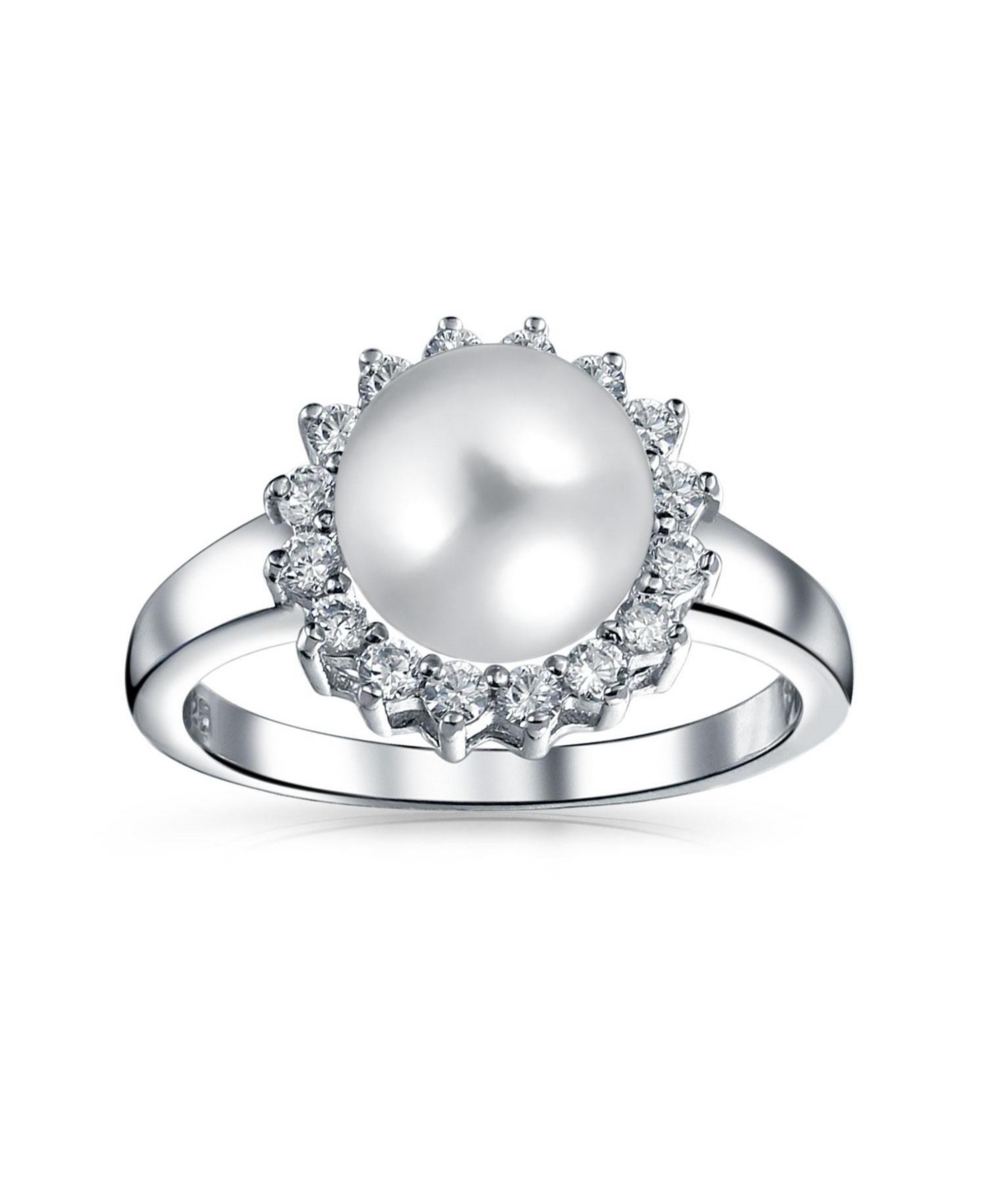 Bling Jewelry Classic Faux Pearl Cocktail Ring Cz Halo Solitaire .925 Sterling Silver