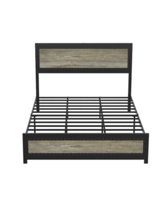 Platform Bed Frame with Charging Station, Industrial Headboard and Footboard, Metal Slat Support, Box Spring Not Required