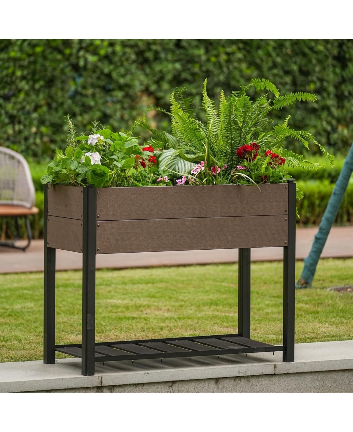 Xo 42" x 33" Hdpe Raised Garden Bed with Legs and Shelf, Elevated Planter Box for Vegetables, Herbs, Patio and Outdoor Use