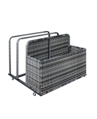 Pool Float Storage Box with Wheels, Double Layer PE Rattan, Water-Resistant, Fold-Out Shelves, for Poolside and Patio