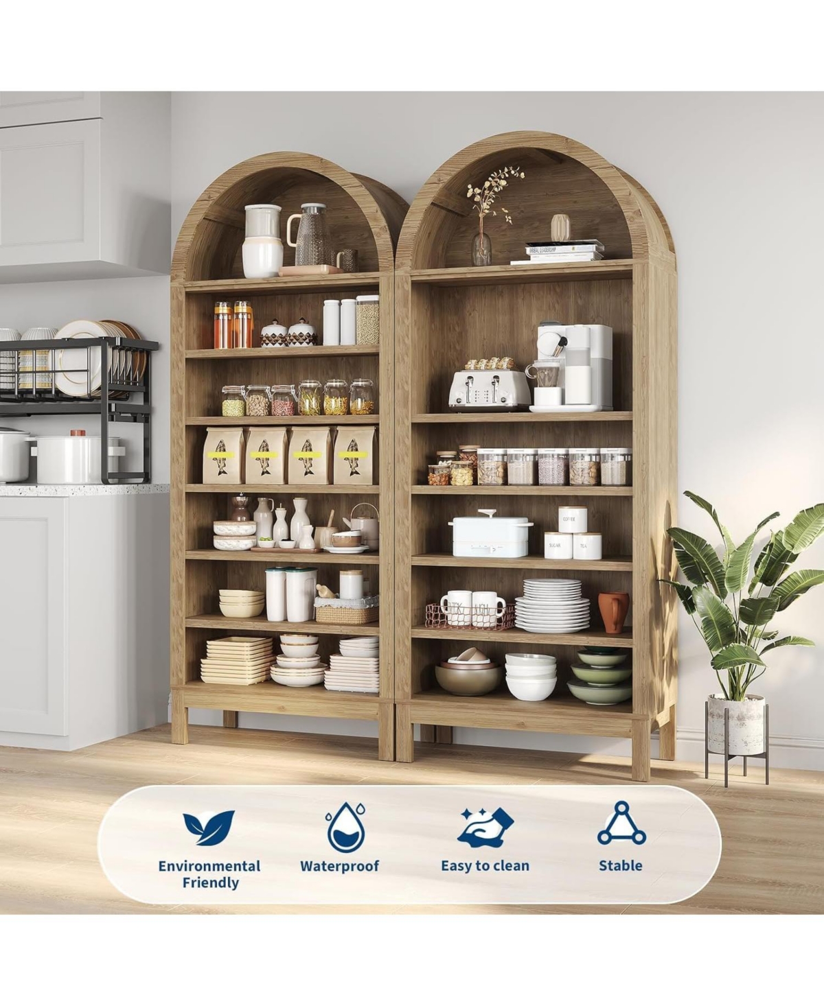 homfan Modern Arched 7-Tier Shoe Cabinet, Freestanding Entryway Storage Bench with Shelves, Curved Space-Saving Design for Bedroom, Living Room