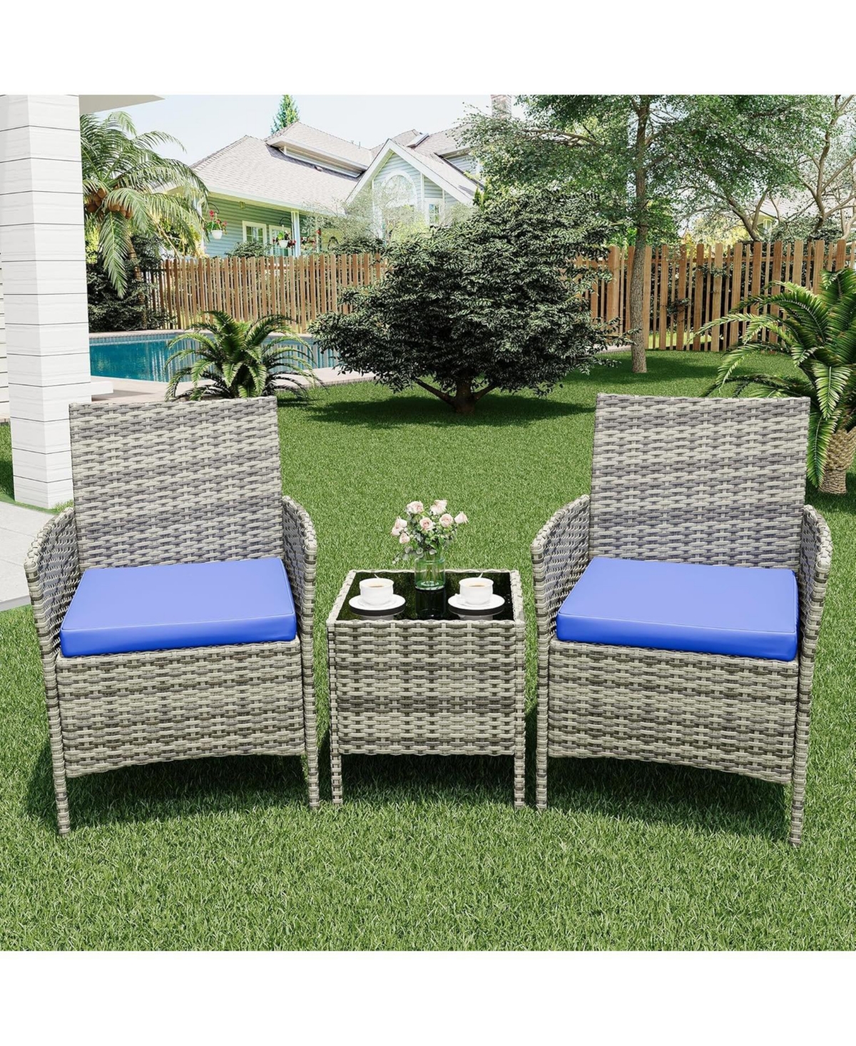 gaomon Wicker Bistro Set with Glass Table