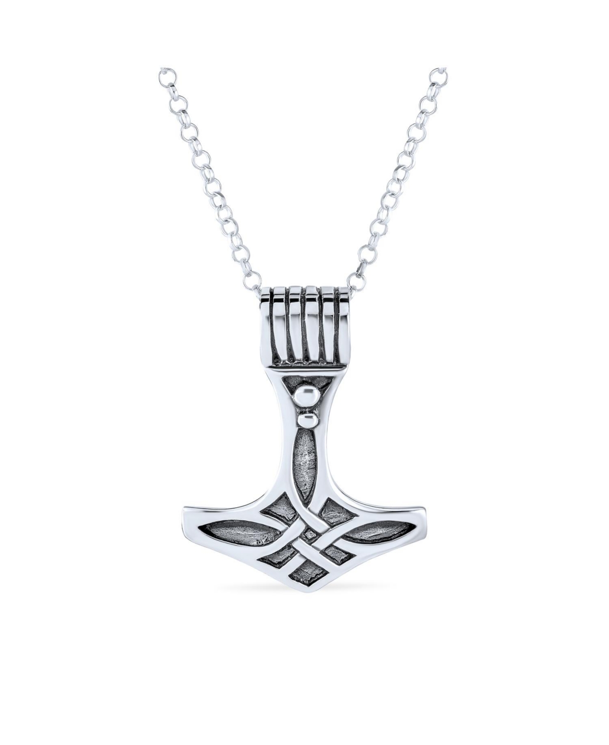 Bling Jewelry Celtic Symbol of Strength Norse Thors Hammer Pendant Necklace Oxidized .925 Sterling Silver - Silver