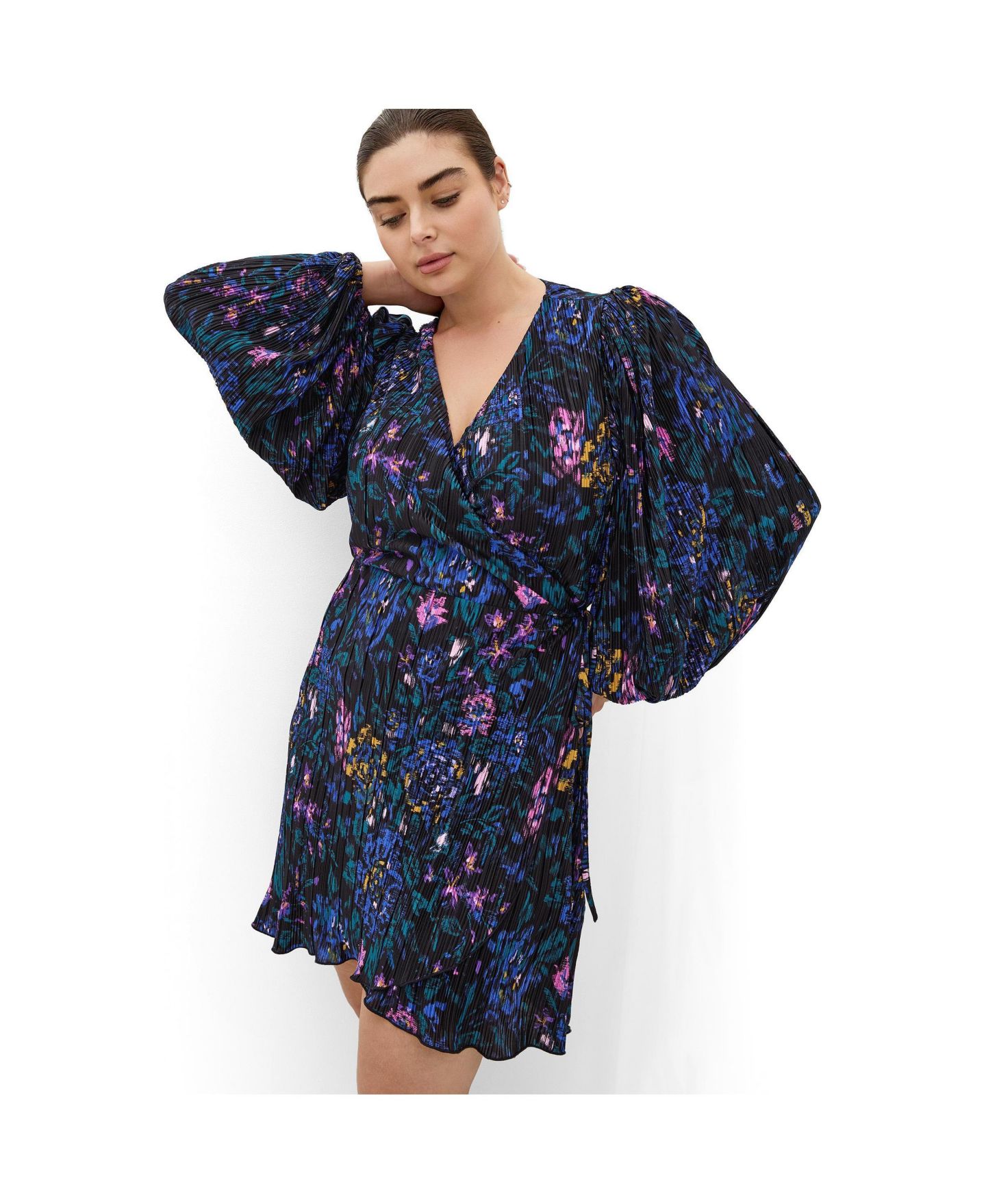 Женское платье CITY CHIC Plus Size Kira Etched Print Wrap Mini, цвет: С принтом — фото 3