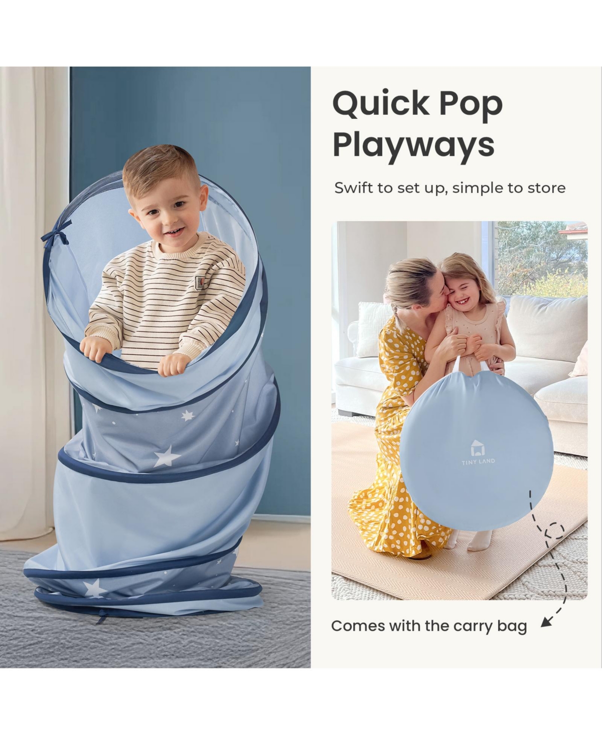 Tiny Land Adventure Play Tunnel for Toddlers, 69" x 18" Foldable Pop Up Crawl with Storage Bag