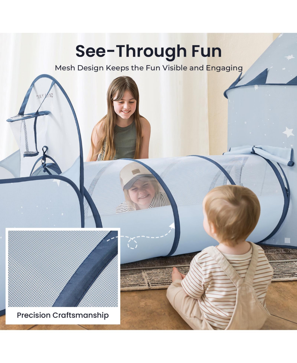 Tiny Land Adventure 3-in-1 Play Tunnel with Ball Pit (no Balls) & Tent, Pop Up Crawl for Kids, Indoor Outdoor Baby