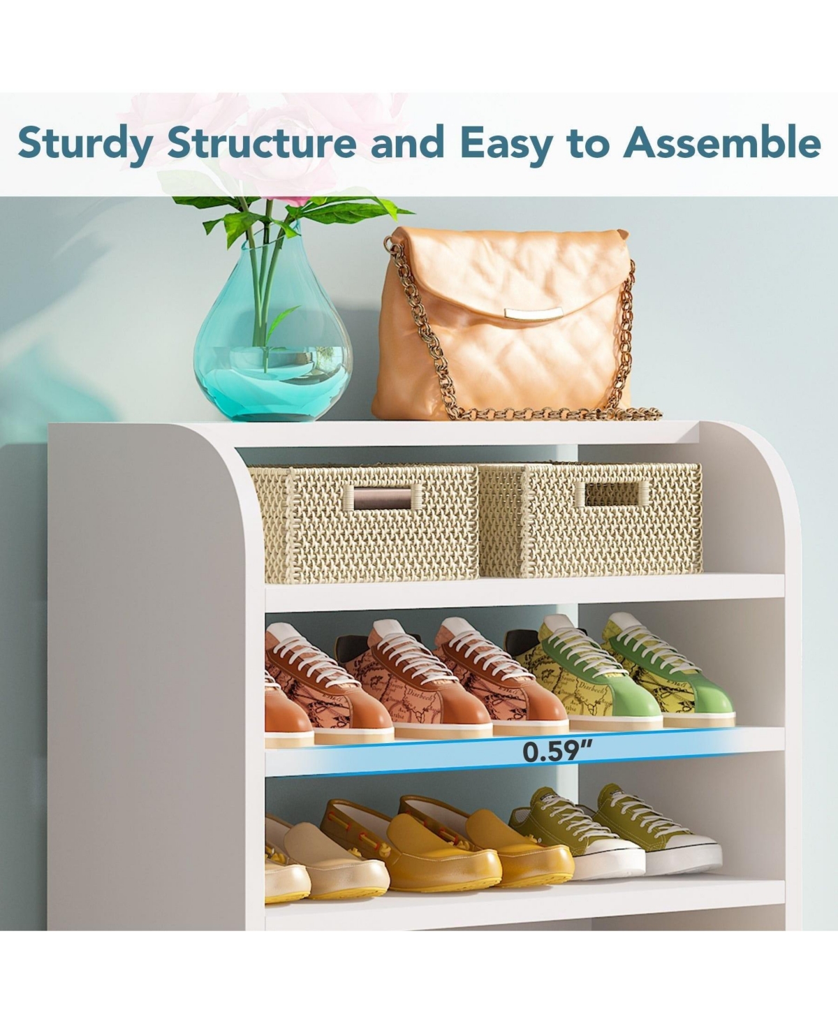 Slickblue Wooden Shoe Shelf with 8 Tier Storage for Entryway Closet