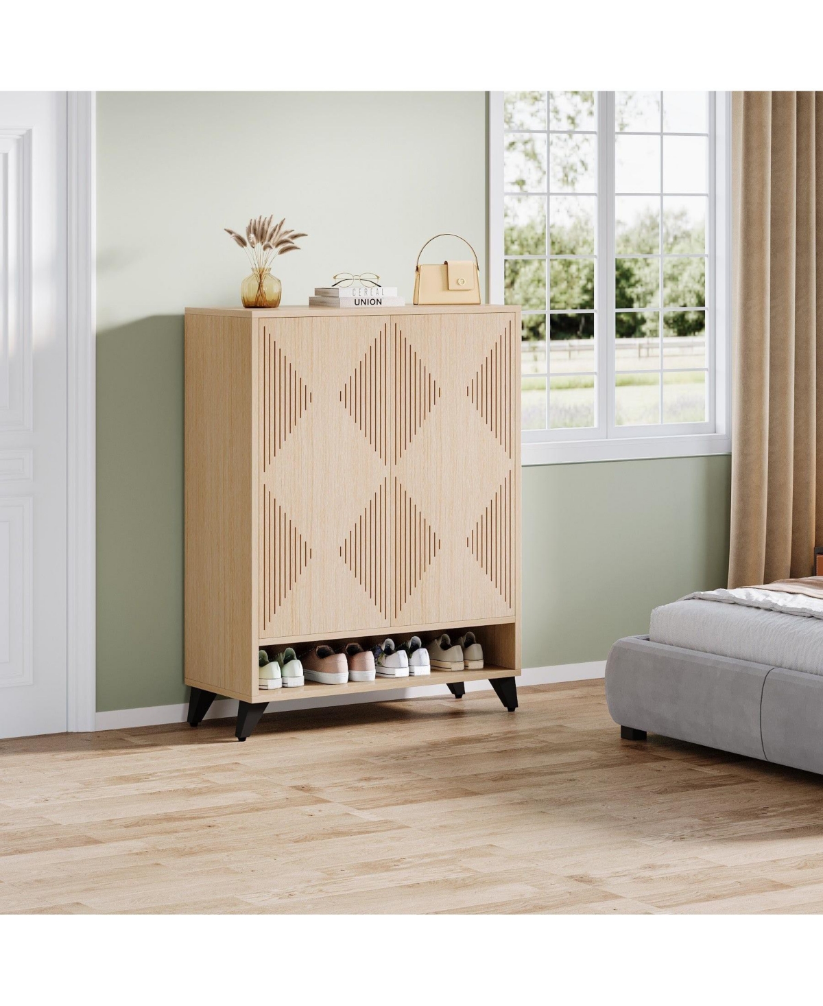 Slickblue Wood Shoe Cabinet with 6 Tier Adjustable Storage Shelves