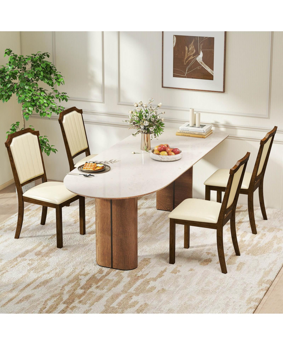 Costway Dining Chair Upholstered Kitchen with Pu Leather and Rubber Wood Frame