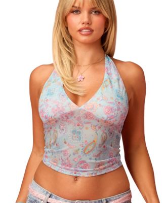 Women's Barbie Fever Paisley Mesh Halter Top