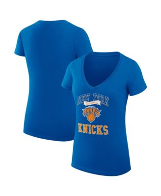 Women's Blue New York Knicks Super-Slim Fit Lightweight Team Logo V-Neck T-Shirt