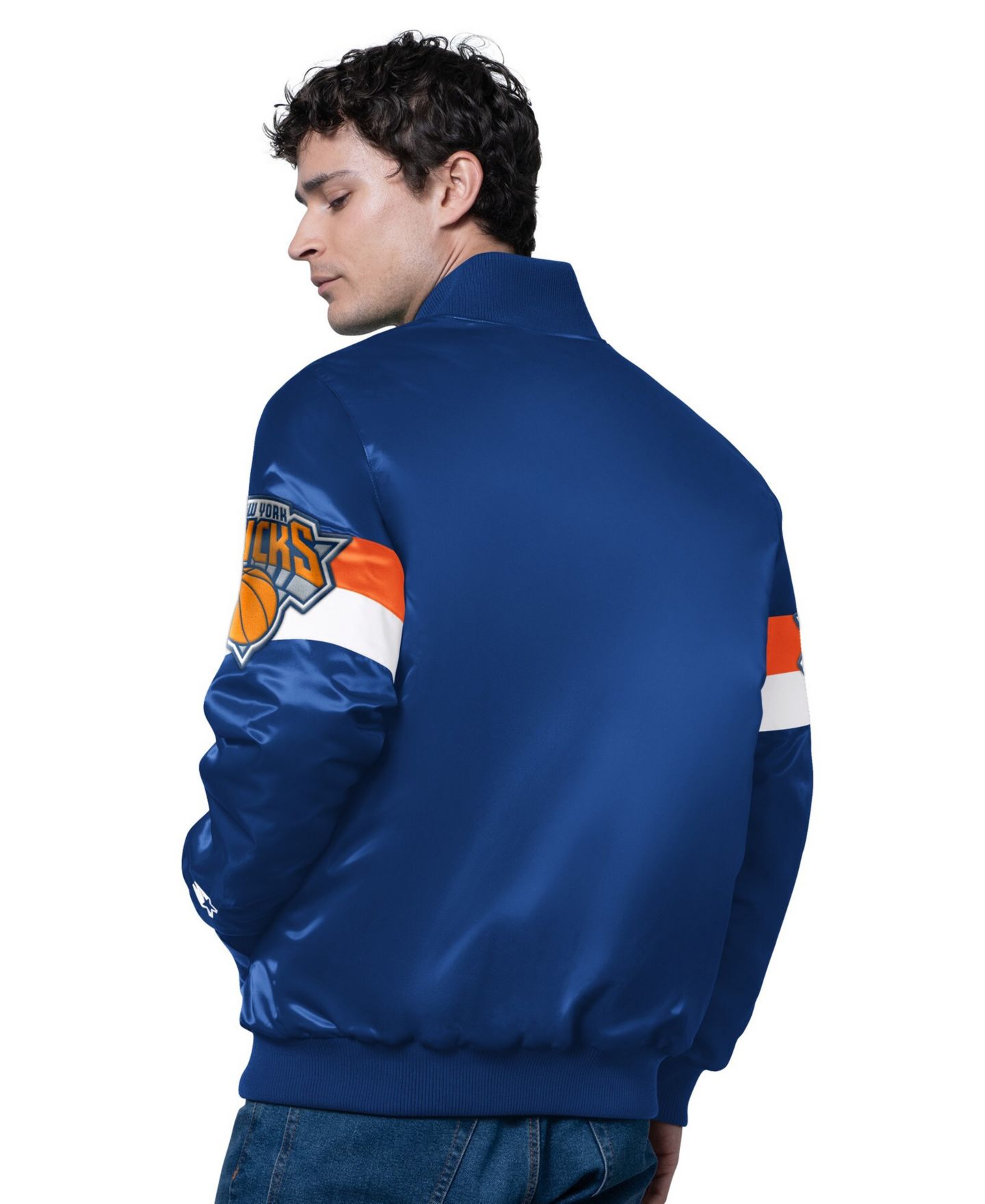Мужская куртка Starter Blue New York Knicks Triple Option Varsity Full-Snap Satin — фото 2