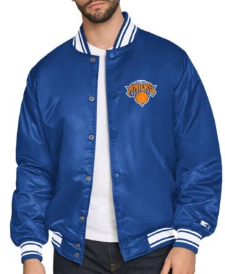 Men's Blue New York Knicks Printed Team Logo Satin Varsity Full-Snap Jacket