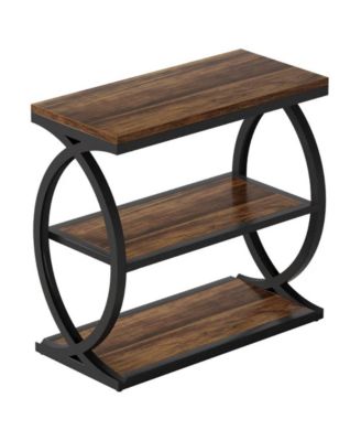 Narrow Side Table with 3 Storage Shelves and Metal Frame
