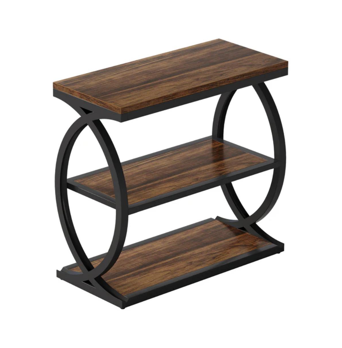 Slickblue Narrow Side Table with 3 Storage Shelves and Metal Frame