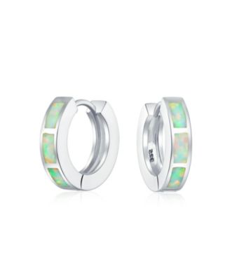 Created Opal Inlay Iridescent Huggie Small Hoop Earrings .925 Sterling Silver