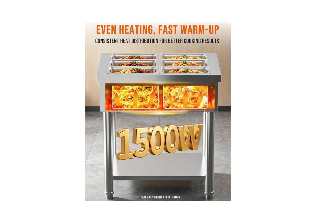 Aecojoy Commercial Food Warmer 1500W Electric Steam Table with 4x10QT Pans and Shelf